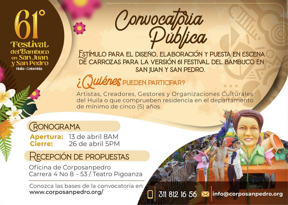 Abierta convocatoria pública para las carrozas del Festival del Bambuco versión 61°