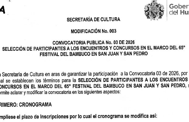 Modificación al cronograma de la Convocatoria Pública No. 003 de 2026