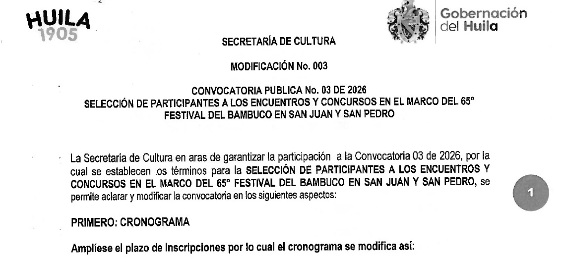 Modificación al cronograma de la Convocatoria Pública No. 003 de 2026