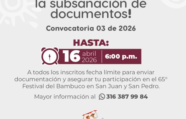 CorpoSanpedro informa plazo de subsanación y calendario de rondas clasificatorias — Convocatoria 03 de 2026